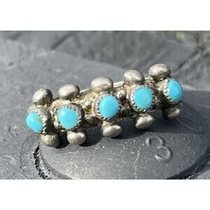 VTG NAVAJO ZUNI Indian Sterling Silver TURQUOISE Snake Eyes Petit Point Ring 6